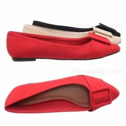 Bamboo Blog57 Pointed Toe Flats - Women Dressy Ballet Shoes W Puritan Square Buckle