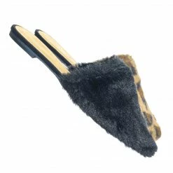 Bamboo Blog75 Slip On Faux Fur Mule Flats - Womens Pointed Toe Slipper Shoes New