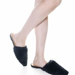 Bamboo Blog75 Slip On Faux Fur Mule Flats - Womens Pointed Toe Slipper Shoes New
