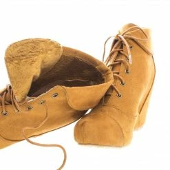 New Carmela24 By Bamboo, Almond Toe Lace Up Folded Cuff Hidden High Wedge Ankle Bootie