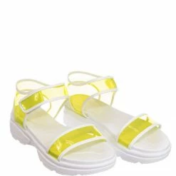 Bamboo Catch13 Sporty Lucite Clear Sandal - Women Neon Transparent Molded Footbed PVC