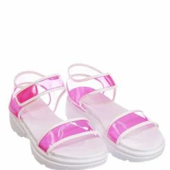 Bamboo Catch13 Sporty Lucite Clear Sandal - Women Neon Transparent Molded Footbed PVC