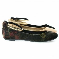 Chantel40M By Bamboo, Round Toe Dress Flat W Oriental/Russian Print, Metal Ankle Strap. Flat Shoe