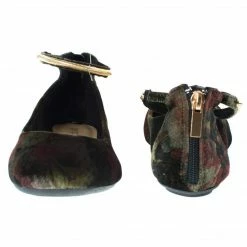 Chantel40M By Bamboo, Round Toe Dress Flat W Oriental/Russian Print, Metal Ankle Strap. Flat Shoe