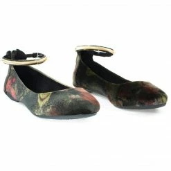 Chantel40M By Bamboo, Round Toe Dress Flat W Oriental/Russian Print, Metal Ankle Strap. Flat Shoe