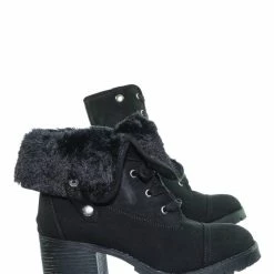 Bamboo Chief14 Sherling Fold Over Combat Boot -Women Faux Fur Ankle High Lace Up Boot New