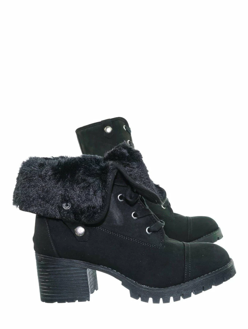 Bamboo Chief14 Sherling Fold Over Combat Boot -Women Faux Fur Ankle High Lace Up Boot New