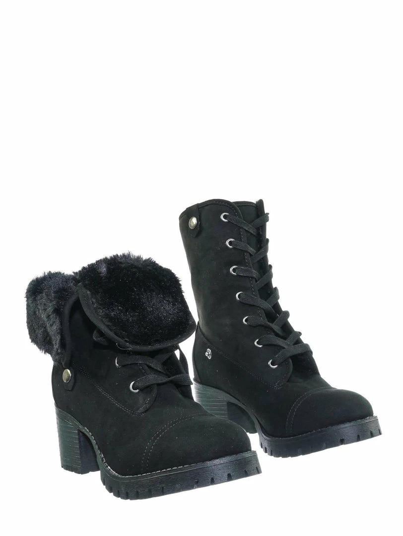 Bamboo Chief14 Sherling Fold Over Combat Boot -Women Faux Fur Ankle High Lace Up Boot New