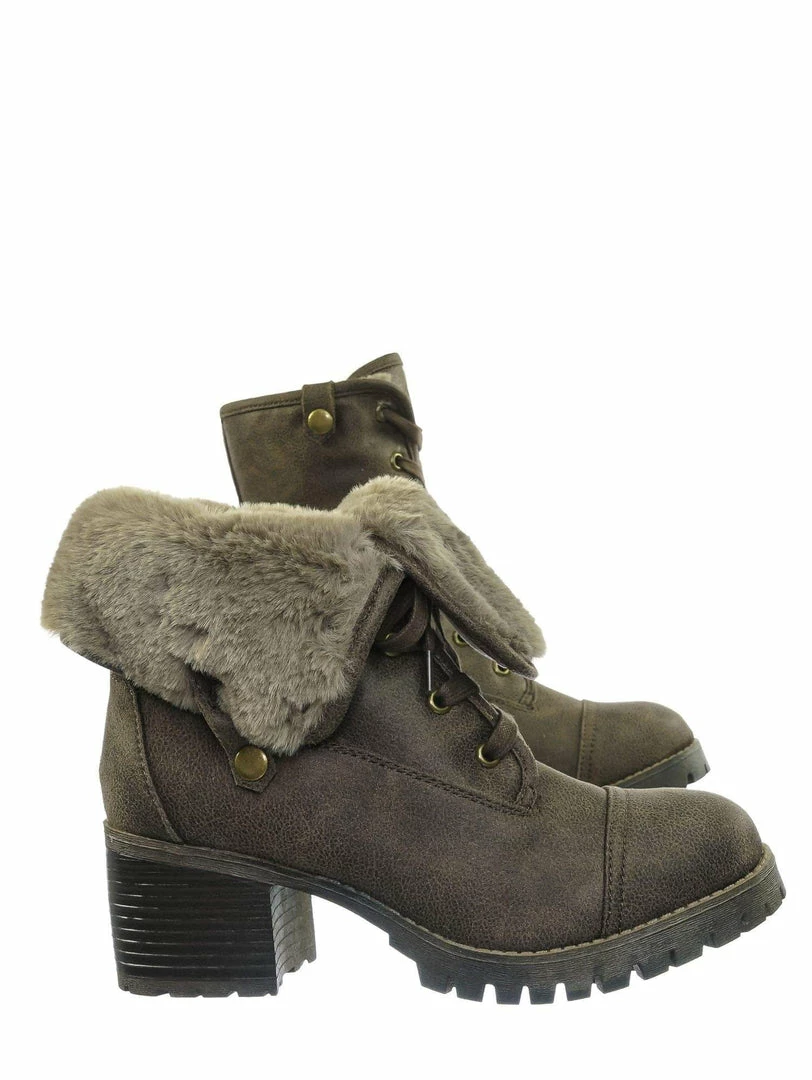 Bamboo Chief14 Sherling Fold Over Combat Boot -Women Faux Fur Ankle High Lace Up Boot New
