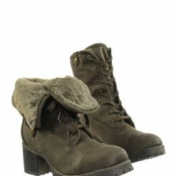 Bamboo Chief14 Sherling Fold Over Combat Boot -Women Faux Fur Ankle High Lace Up Boot New