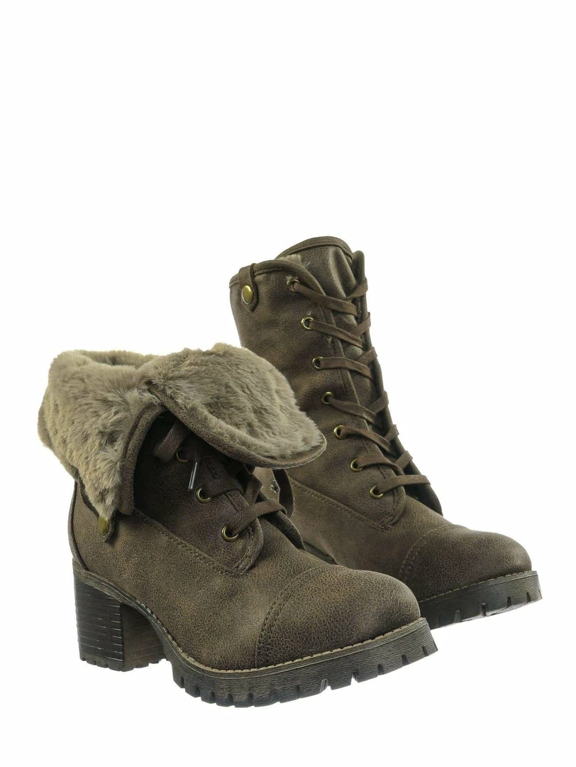 Bamboo Chief14 Sherling Fold Over Combat Boot -Women Faux Fur Ankle High Lace Up Boot New