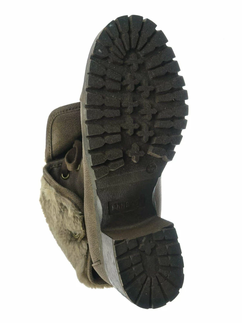 Bamboo Chief14 Sherling Fold Over Combat Boot -Women Faux Fur Ankle High Lace Up Boot New