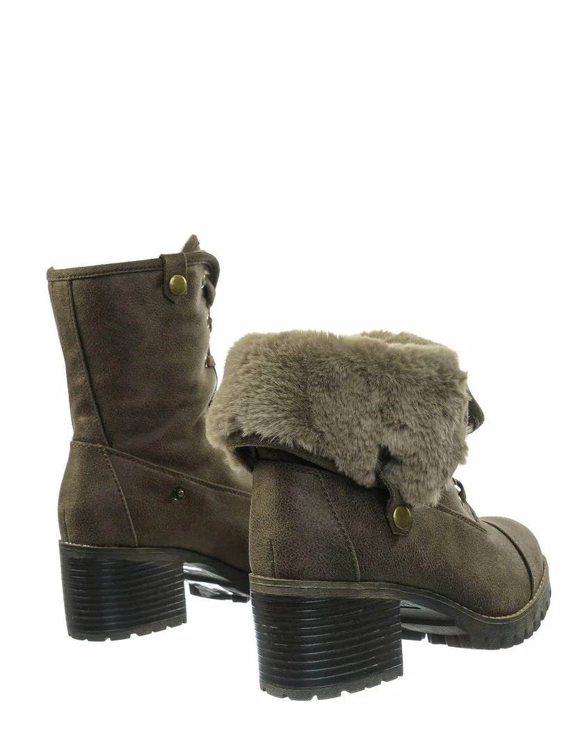 Bamboo Chief14 Sherling Fold Over Combat Boot -Women Faux Fur Ankle High Lace Up Boot New