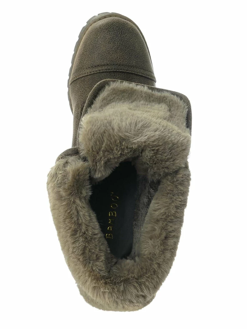 Bamboo Chief14 Sherling Fold Over Combat Boot -Women Faux Fur Ankle High Lace Up Boot New