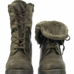 Bamboo Chief14 Sherling Fold Over Combat Boot -Women Faux Fur Ankle High Lace Up Boot New