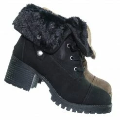 Bamboo Chief14 Sherling Fold Over Combat Boot -Women Faux Fur Ankle High Lace Up Boot New