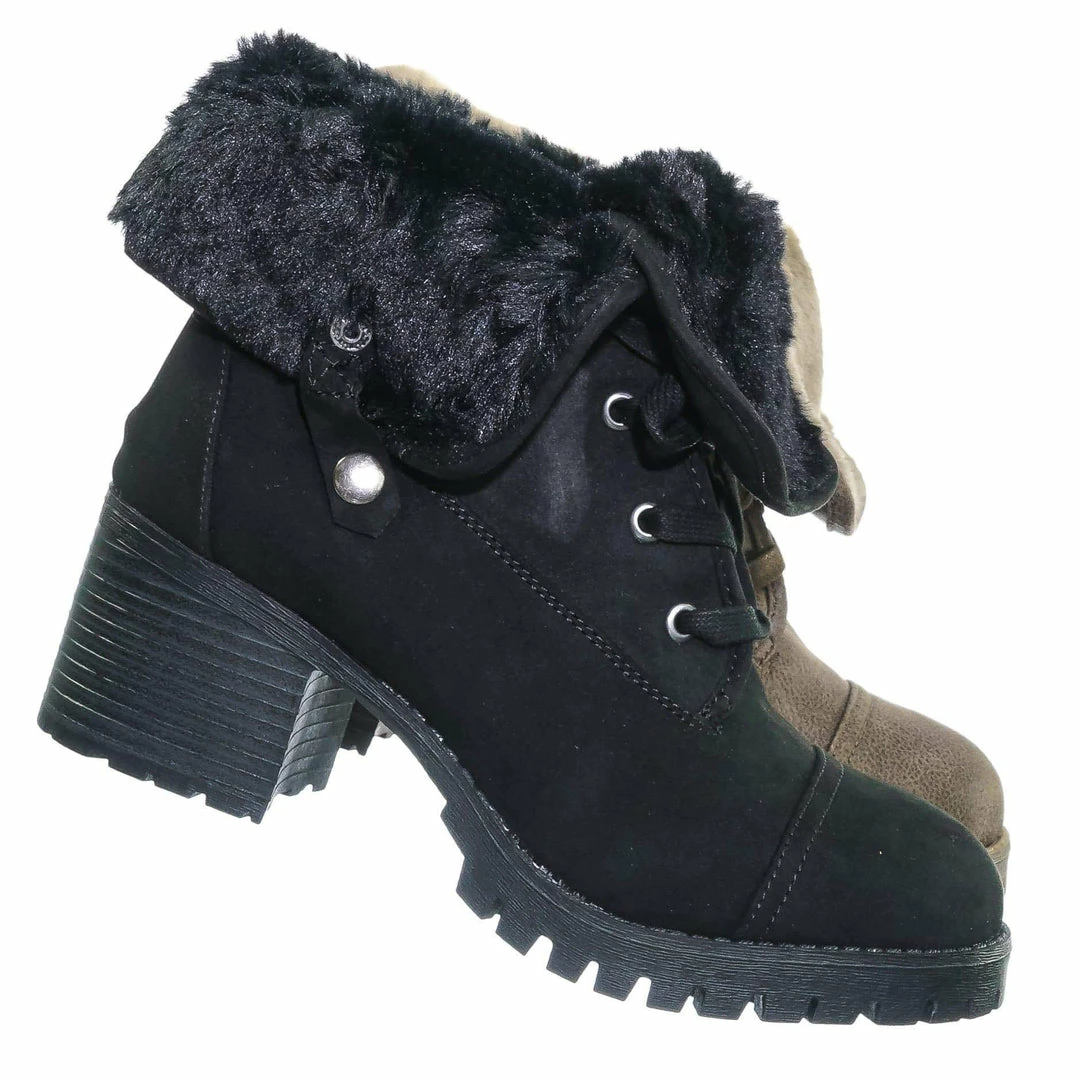 Bamboo Chief14 Sherling Fold Over Combat Boot -Women Faux Fur Ankle High Lace Up Boot New