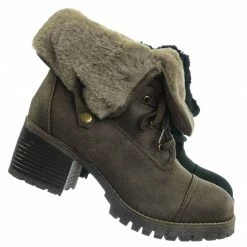 Bamboo Chief14 Sherling Fold Over Combat Boot -Women Faux Fur Ankle High Lace Up Boot New