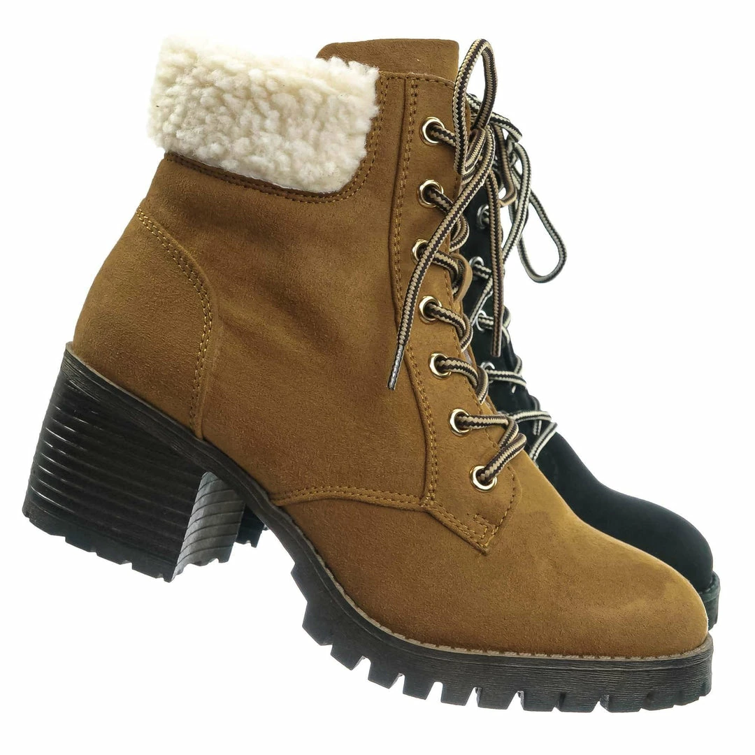 Bamboo Chief19 Mucker Combat Boots W Shearling - Women Faux Fur Lined Sport Bootie New