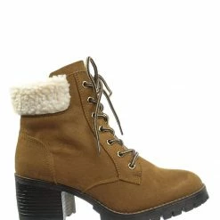 Bamboo Chief19 Mucker Combat Boots W Shearling - Women Faux Fur Lined Sport Bootie New
