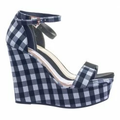 Choice25 By Bamboo Classic Platform Wedge Open Toe Dress Sandal In Gingham & Solid