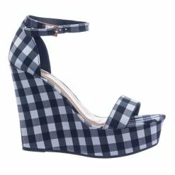 Choice25 By Bamboo Classic Platform Wedge Open Toe Dress Sandal In Gingham & Solid
