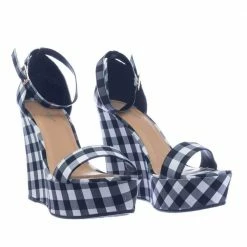 Choice25 By Bamboo Classic Platform Wedge Open Toe Dress Sandal In Gingham & Solid