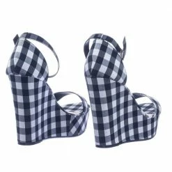 Choice25 By Bamboo Classic Platform Wedge Open Toe Dress Sandal In Gingham & Solid