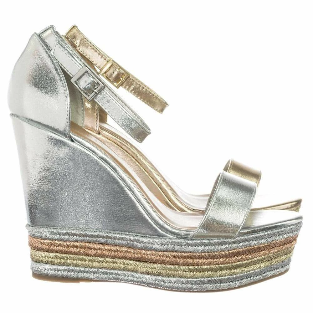 Bamboo Choice27 Metallic Multi Colored Espadrille Jute Wrap Platform Wedge Dress Sandal New