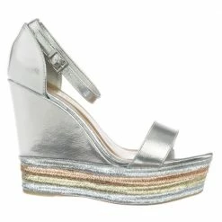 Bamboo Choice27 Metallic Multi Colored Espadrille Jute Wrap Platform Wedge Dress Sandal New