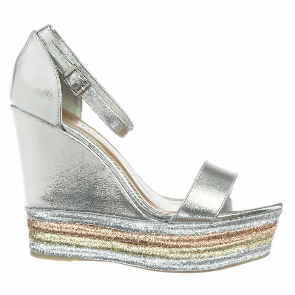 Bamboo Choice27 Metallic Multi Colored Espadrille Jute Wrap Platform Wedge Dress Sandal New