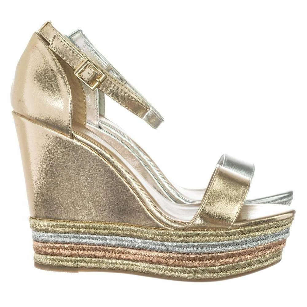 Bamboo Choice27 Metallic Multi Colored Espadrille Jute Wrap Platform Wedge Dress Sandal New