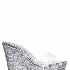 Bamboo Chosen12 Lucite Rhinestone Platform Wedge - Clear Transparent Slipper Sandal New