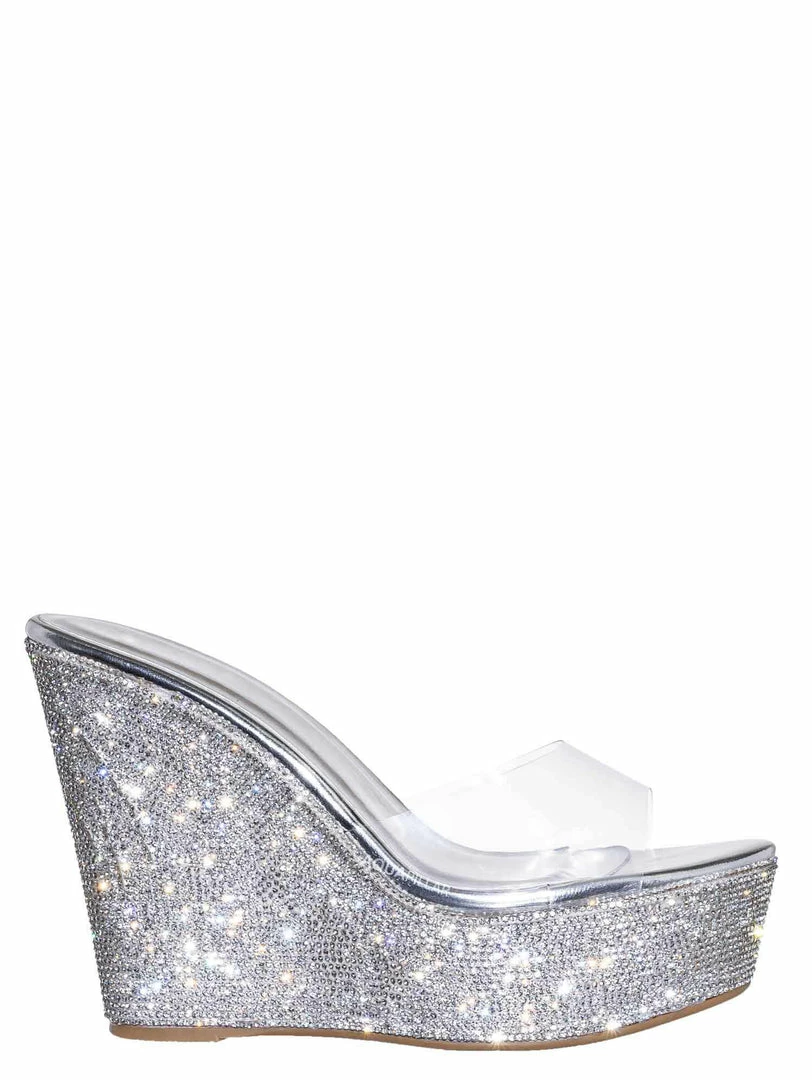 Bamboo Chosen12 Lucite Rhinestone Platform Wedge - Clear Transparent Slipper Sandal New