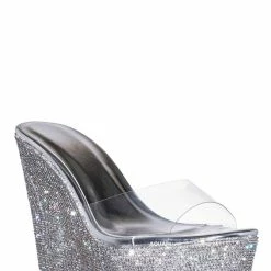 Bamboo Chosen12 Lucite Rhinestone Platform Wedge - Clear Transparent Slipper Sandal New