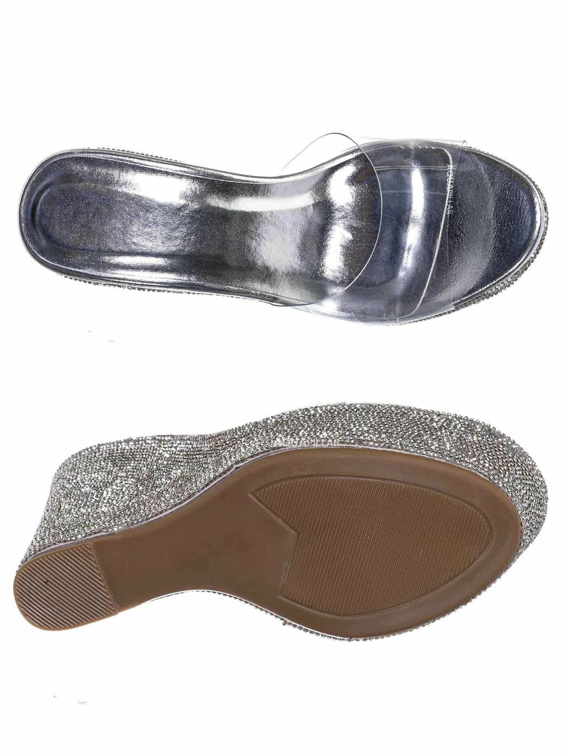 Bamboo Chosen12 Lucite Rhinestone Platform Wedge - Clear Transparent Slipper Sandal New