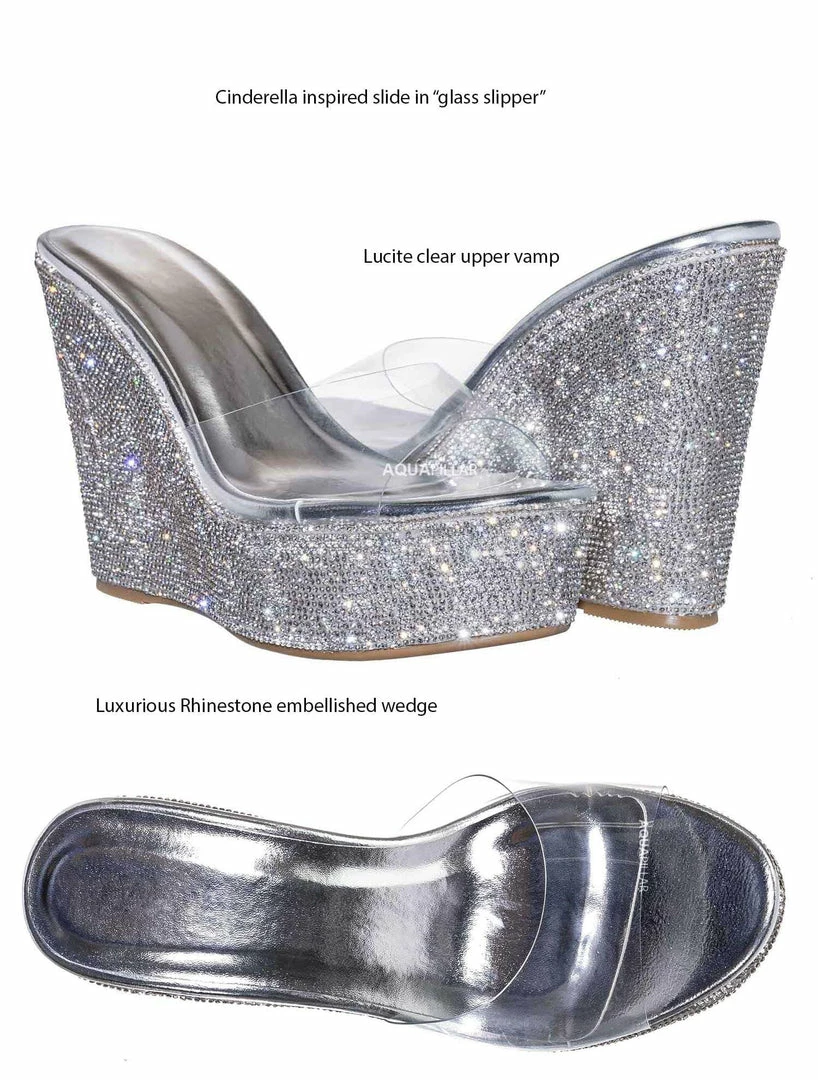 Bamboo Chosen12 Lucite Rhinestone Platform Wedge - Clear Transparent Slipper Sandal New