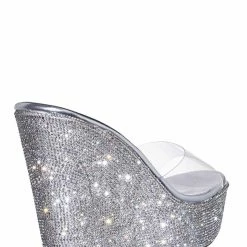 Bamboo Chosen12 Lucite Rhinestone Platform Wedge - Clear Transparent Slipper Sandal New