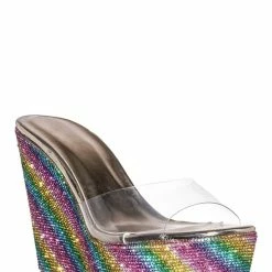 Bamboo Chosen12 Lucite Rhinestone Platform Wedge - Clear Transparent Slipper Sandal New