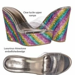 Bamboo Chosen12 Lucite Rhinestone Platform Wedge - Clear Transparent Slipper Sandal New