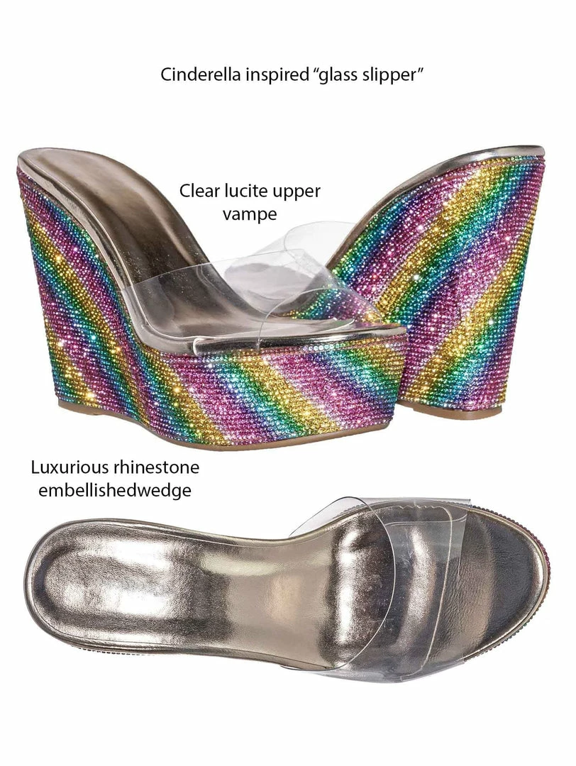 Bamboo Chosen12 Lucite Rhinestone Platform Wedge - Clear Transparent Slipper Sandal New