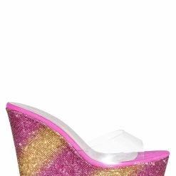 Bamboo Chosen12 Lucite Rhinestone Platform Wedge - Clear Transparent Slipper Sandal New