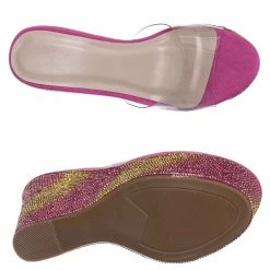 Bamboo Chosen12 Lucite Rhinestone Platform Wedge - Clear Transparent Slipper Sandal New