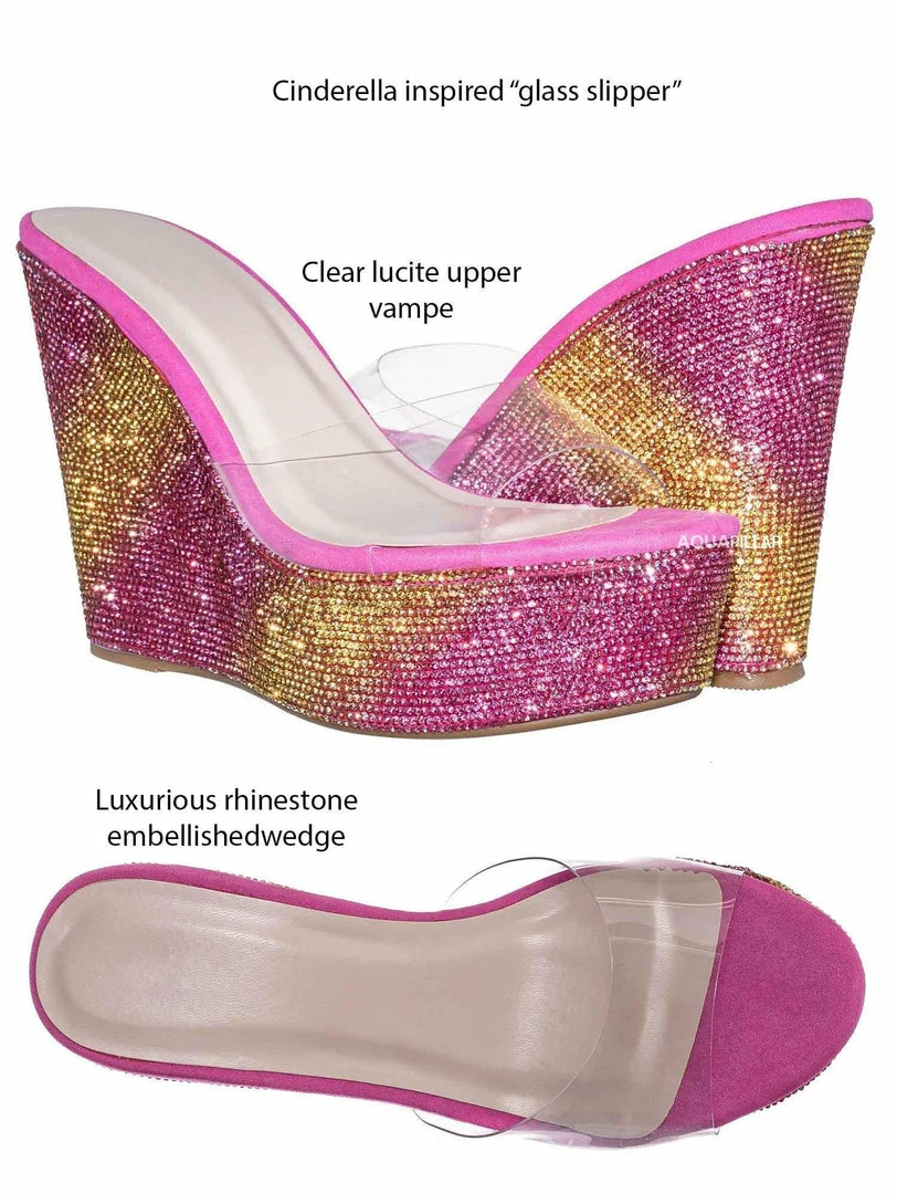 Bamboo Chosen12 Lucite Rhinestone Platform Wedge - Clear Transparent Slipper Sandal New