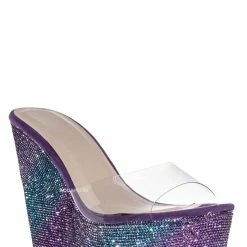 Bamboo Chosen12 Lucite Rhinestone Platform Wedge - Clear Transparent Slipper Sandal New