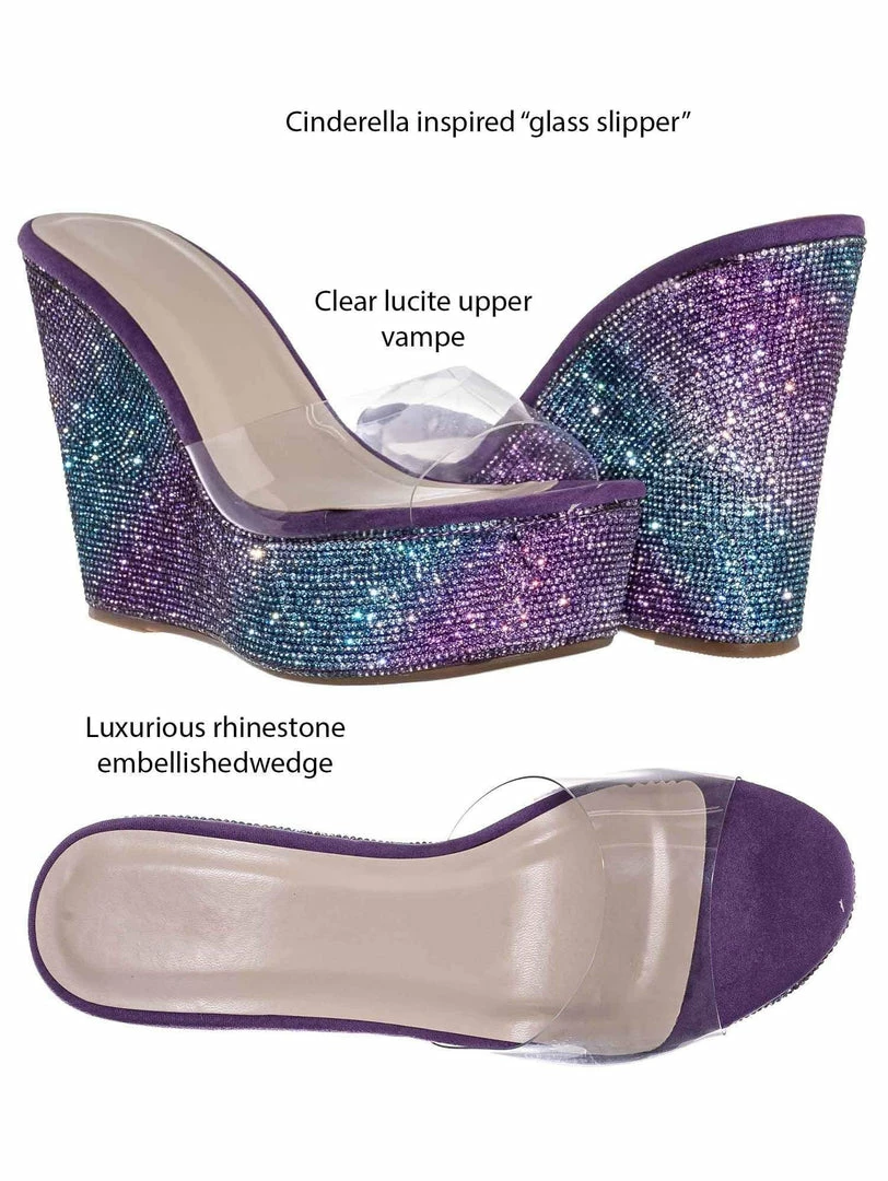 Bamboo Chosen12 Lucite Rhinestone Platform Wedge - Clear Transparent Slipper Sandal New