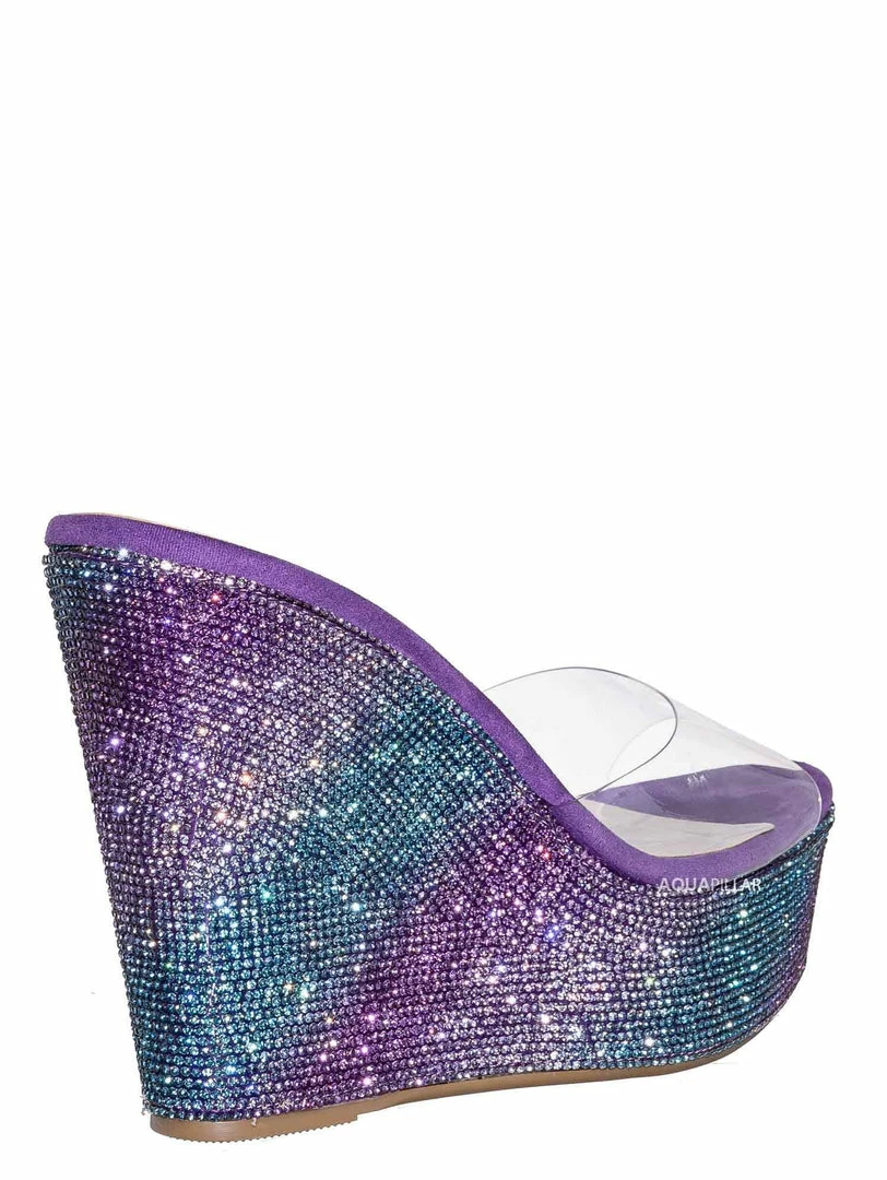 Bamboo Chosen12 Lucite Rhinestone Platform Wedge - Clear Transparent Slipper Sandal New