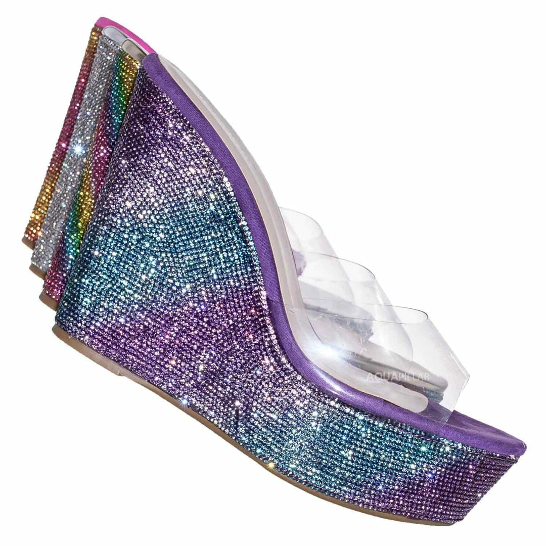 Bamboo Chosen12 Lucite Rhinestone Platform Wedge - Clear Transparent Slipper Sandal New