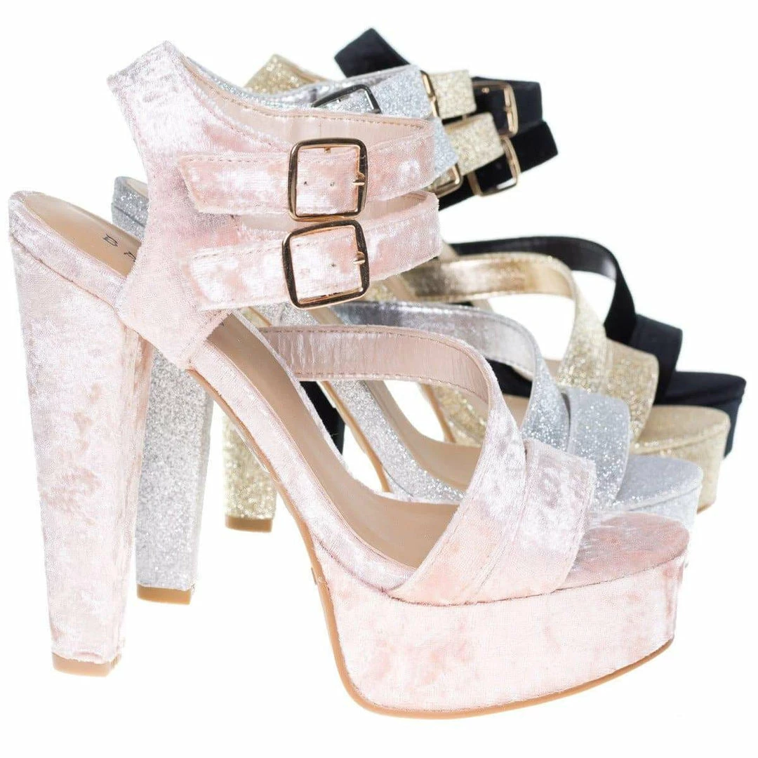 Clarice42S By Bamboo, Chunky Block Heel Sandal, Retro Open Toe Double Strap Shoes