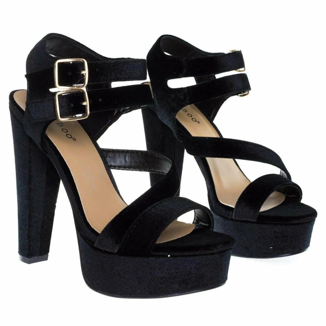 Clarice42S By Bamboo, Chunky Block Heel Sandal, Retro Open Toe Double Strap Shoes